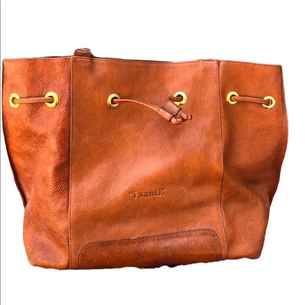 I Santi Tan leather distressed  Bag purse tote Camel soft supple shopper books